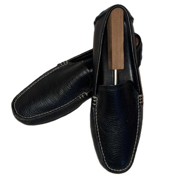 Banana Republic Black Pebbled Leather Driving Mocs Loafers Mens Slip-ons Sz 10 - Picture 1 of 6